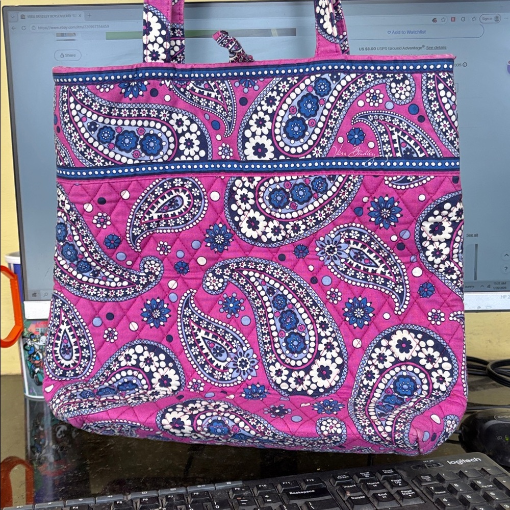 Vera Bradley Boysenberry Tote Bag w Toggle Closure and Hard Bottom - Picture 4 of 4
